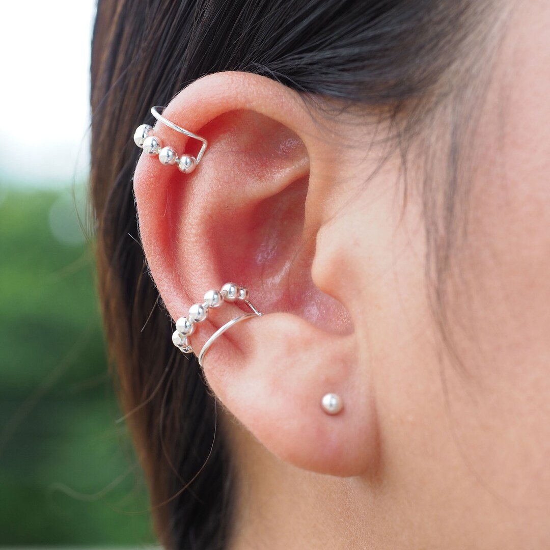 Bubbles Dot Ball Ear Cuff No Pierced Ear Cuff Boho Ear Cuff Double Line