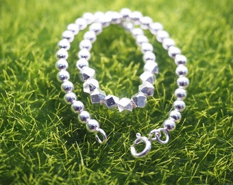 7" Sterling Silver Ball Bracelet, minimalist bracelet, Summer Beach jewelry, bead bracelet