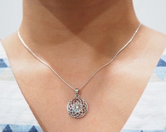 Sterling silver Flower of Life Necklace, sacred geometry necklace, Seed of Life Charm Pendant necklace, Gift idea / PD273