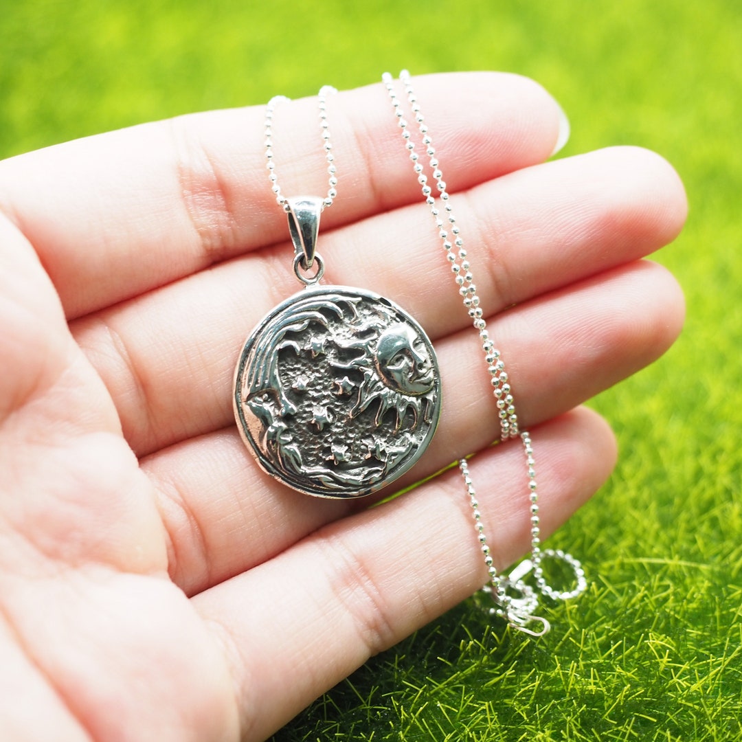 Sun Moon Stars Necklace Sterling Silver Boho Celestial Charm Pendant ...