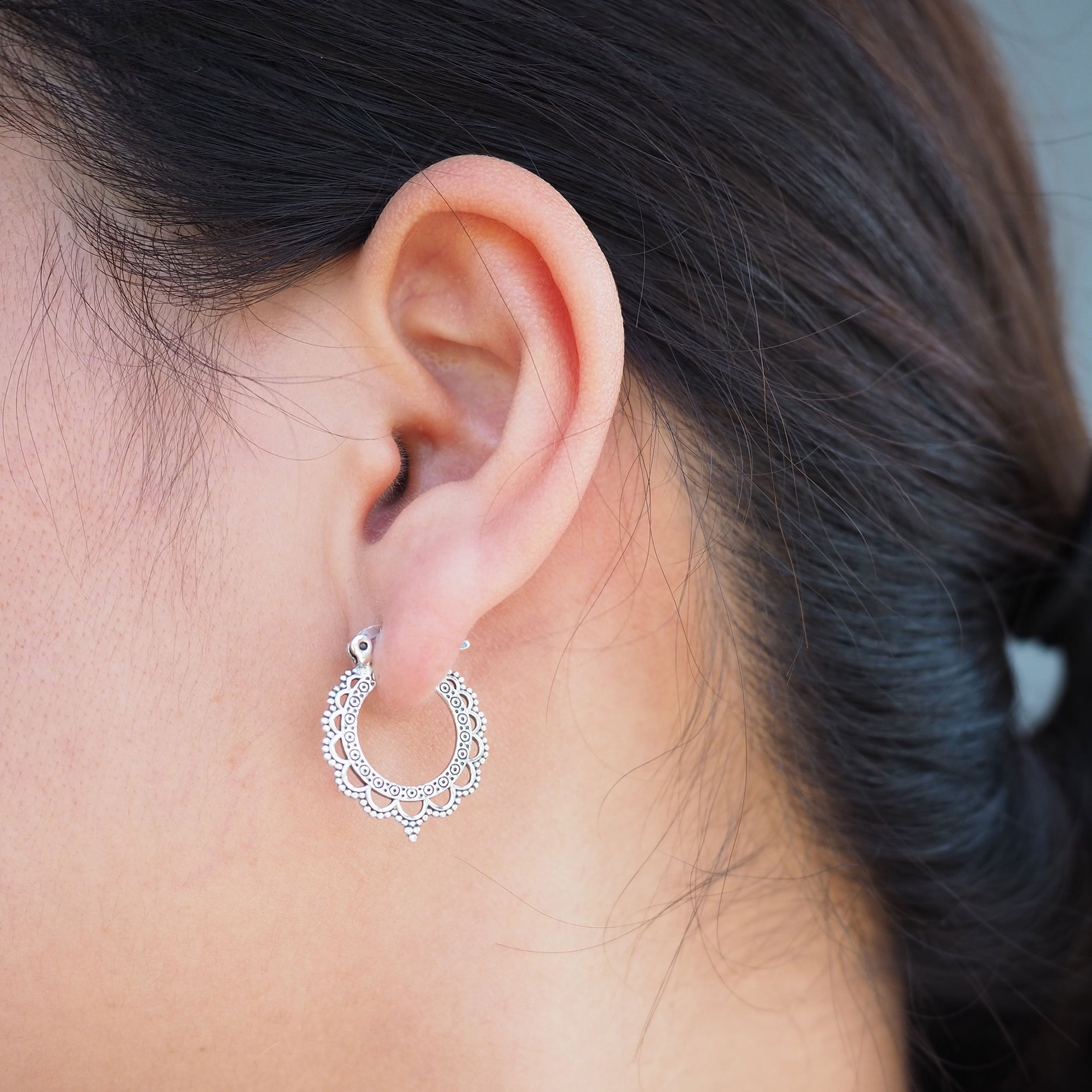 Sterling Silver Mandala Hoop Earrings Boho Earrings Indian - Etsy