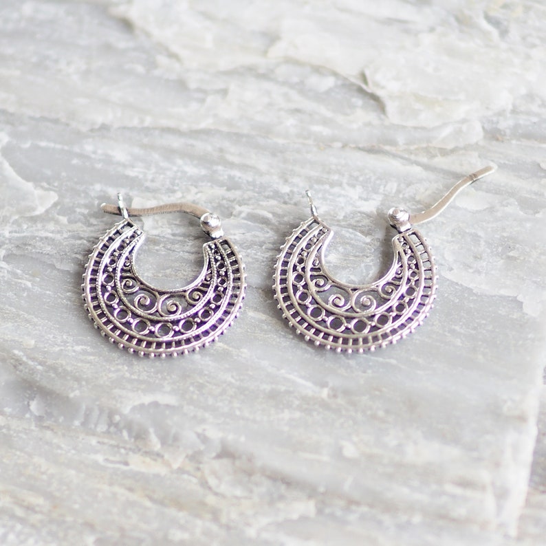 Bali Hinged Hoop Earrings Vintage Boho Hoop Earrings Ethnic Etsy