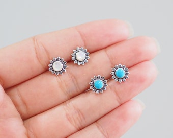 Sunflower stud Earrings, Flower earrings, Turquoise earrings, Bridesmaid earrings stone flower earrings / SD263-4