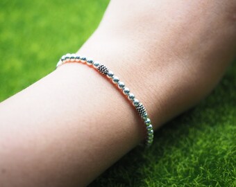7" Sterling Silver Bali Ball Bracelet, minimalist bracelet, Summer Beach jewelry, bead bracelet