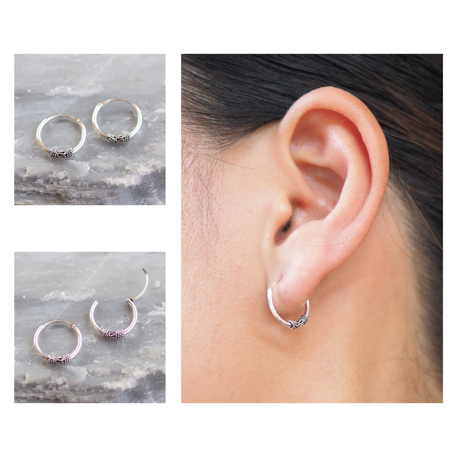 14 mm Bali Hoop earrings Sterling silver Hoop Earrings Etsy