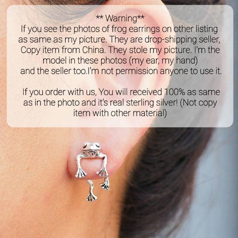 A pair of Frog Ear Jacket Frog Clinging earrings Double sided, Sterli…