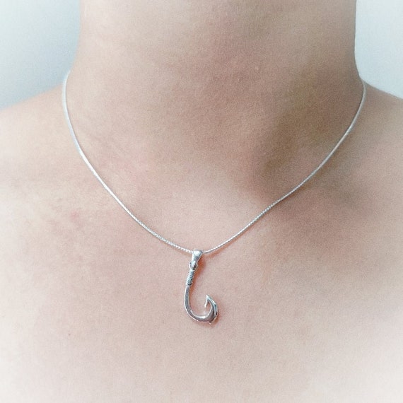 Sterling Silver Hawaiian Fish Hook Necklace, Fish Hook Pendant