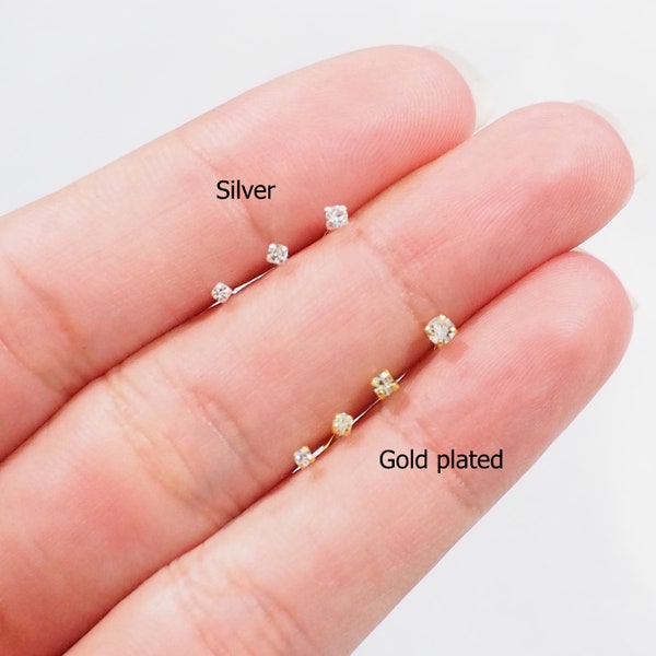Tiniest CZ Diamond stud Earrings, Gold CZ Earrings, Dainty earrings, Cartilage ear stud, Helix, Nose stud 1 mm