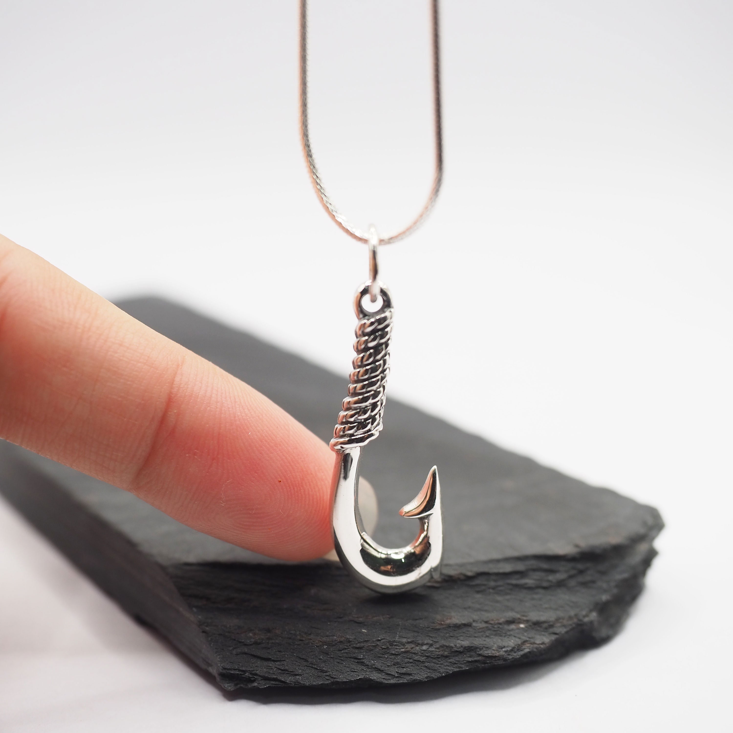 Sterling Silver Fish Hook Pendant Necklace, Fish Hook Charm, Sea