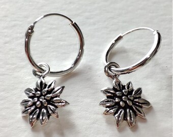 Zinnia Hoop Earrings, Flower earrings, Sterling silver Hoop earrings /CH8