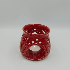 Handmade Speckled Red Ceramic Candle Lantern: Terracotta Tealight Holder