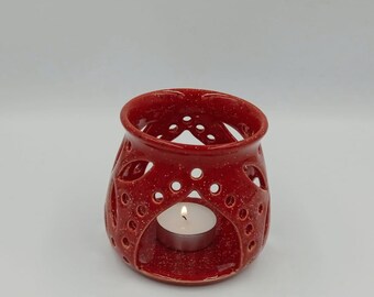Greek Ceramics - Handmade Speckled Red Ceramic Candle Lantern: Terracotta Tealight Holder