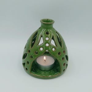Handmade Ceramic Tealight Holder: Speckled Green Candle Lantern