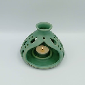 Handmade Ceramic Tealight Lantern: Turquoise Candle Holder