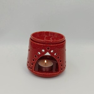 Ceramiche greche - Scalda oli essenziali in ceramica fatto a mano: lanterna portacandele con smalto rosso maculato