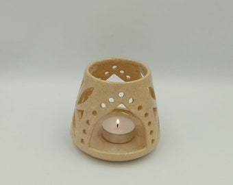Greek Ceramics - Handmade Ceramic Candle Lantern: Beige Clay Tealight Holder