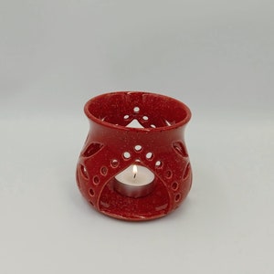 Handmade Speckled Red Ceramic Candle Lantern: Terracotta Tealight Holder