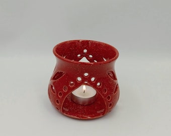 Greek Ceramics - Handmade Speckled Red Ceramic Candle Lantern: Terracotta Tealight Holder