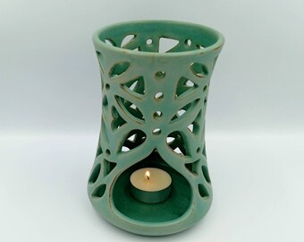 Greek Ceramics - Handmade Ceramic Tealight Lantern: Turquoise Candle Holder
