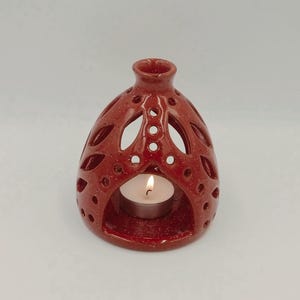 Handmade Terracotta Candle Lantern: Speckled Red Ceramic Tealight Holder