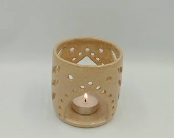Greek Ceramics - Handmade Ceramic Candle Lantern: Beige Clay Tealight Holder