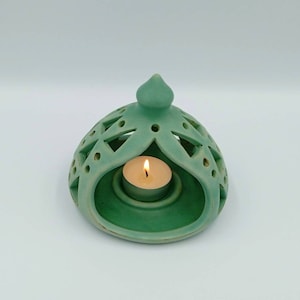 Handmade Ceramic Tealight Holder: Turquoise Candle Lantern