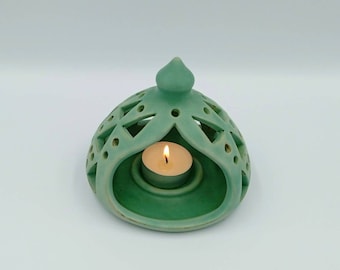 Greek Ceramics - Handmade Ceramic Tealight Holder: Turquoise Candle Lantern