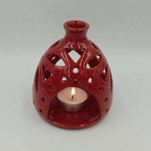 Handmade Terracotta Candle Lantern: Speckled Red Ceramic Tealight Holder
