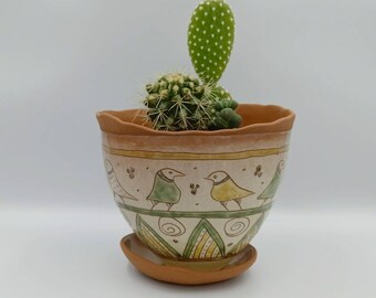 Unique Handmade Ceramic Plant Pot - Cactus and Succulents Ceramic Planter with Dish