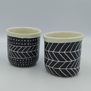 Handmade Ceramic Espresso Cups 4 oz (120 ml) - Black and White Espresso Demitasse Cups - Ceramic Greek & Turkish Coffee Cups