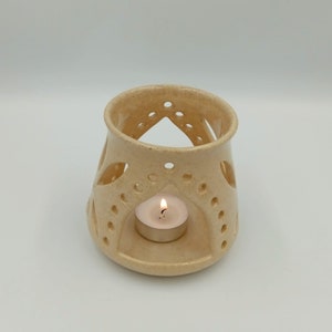 Handmade Ceramic Tealight Holder: Beige Candle Lantern