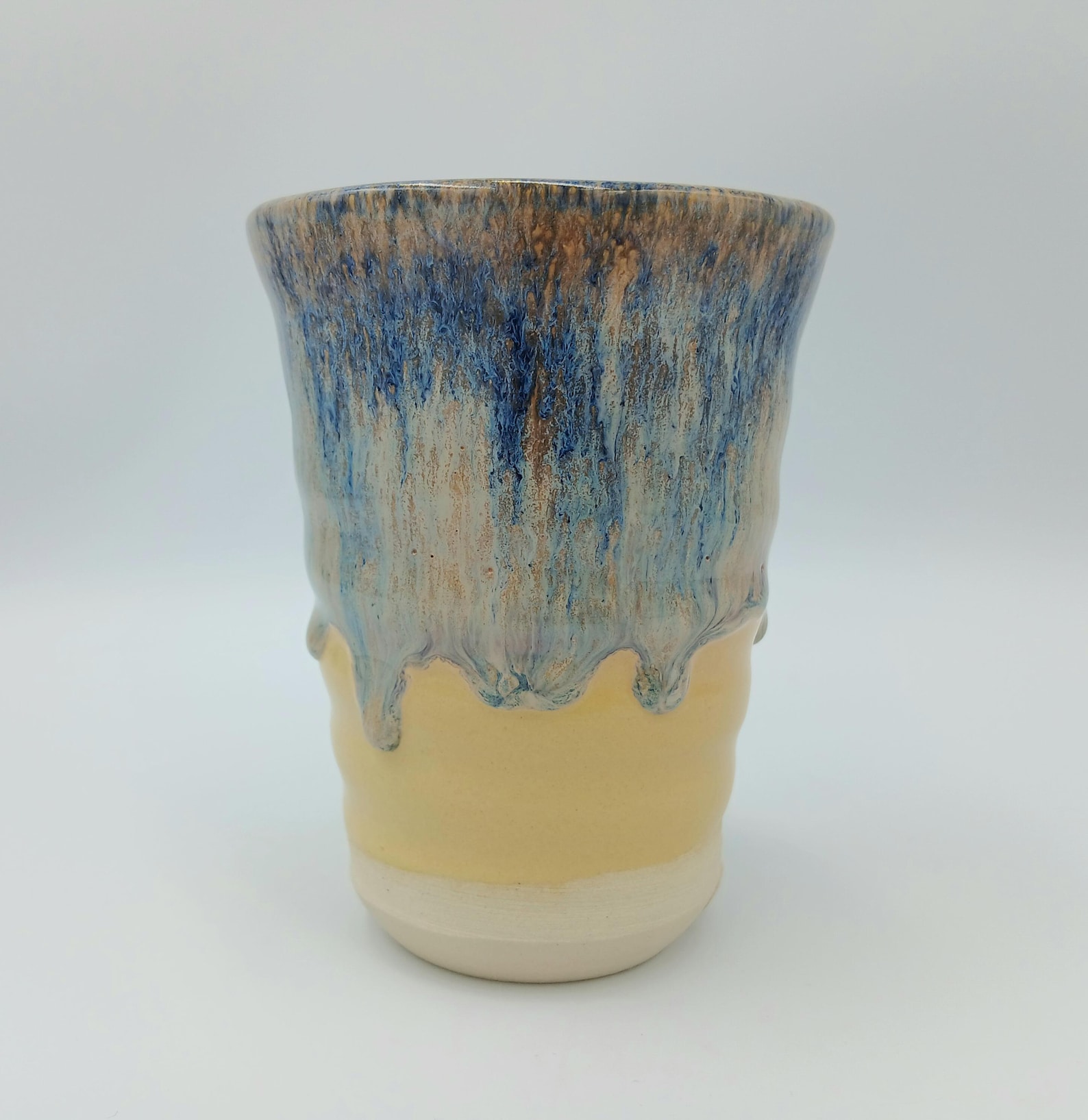 Greek Ceramics - Greek Ceramic Handleless Mug - Unique Handmade Ceramic Beaker: Stoneware, Overlapping Glazes (10 oz - 300 ml)
