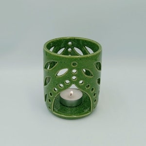Handmade Speckled Green Ceramic Tealight Candle Holder Lantern