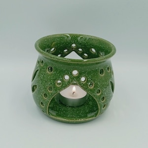 Handmade Speckled Green Ceramic Tealight Candle Holder Lantern