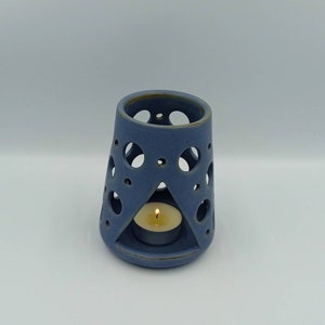 Handmade Ceramic Tealight Holder: Light Blue Candle Lantern