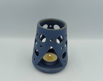 Greek Ceramics - Handmade Ceramic Tealight Holder: Light Blue Candle Lantern