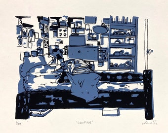 Original Screen Print - "Confine" Room Sketch 2-Layer Serigraph