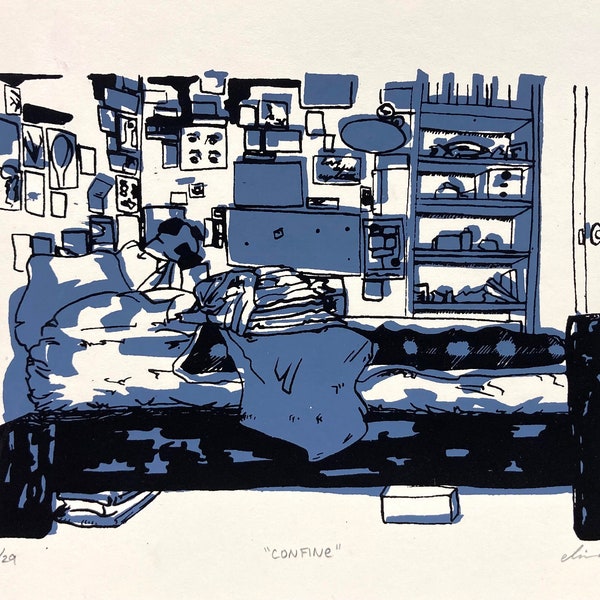 Original Screen Print - "Confine" Room Sketch 2-Layer Serigraph