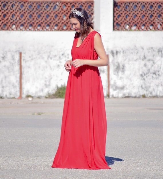 Long Red Dress For Wedding Guests Bohemian Red Dress Boho Etsy
