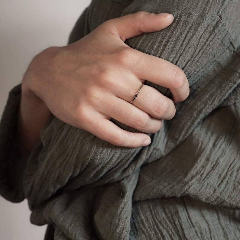 minimalist jewel in brass plated chiseled texture and semi-precious stone set handmade in France EJIPUTO ring