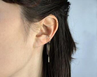 Ear cuff TAMANORI - single ear ring ring lined with a chain, handcrafted.