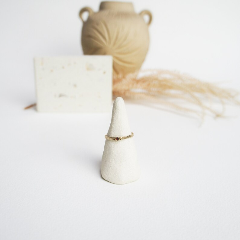 minimalist jewel in brass plated chiseled texture and semi-precious stone set handmade in France EJIPUTO ring