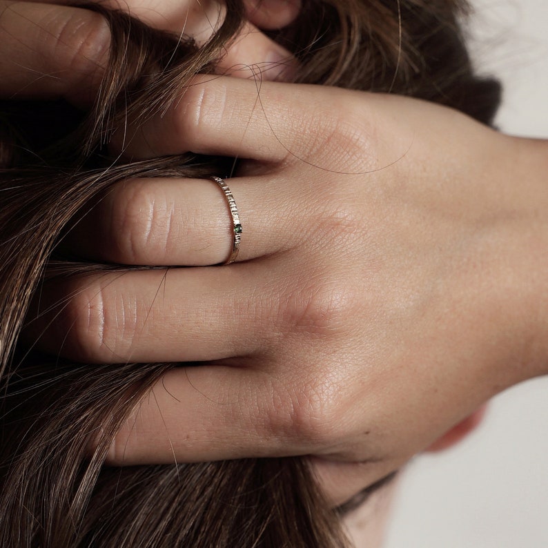 minimalist jewel in brass plated chiseled texture and semi-precious stone set handmade in France EJIPUTO ring