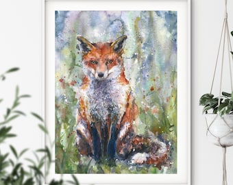 FOX PAINTING-Watercolour print-Naomi Neale art-gift for her-Christmas present for him-British wildlife-Large wall art