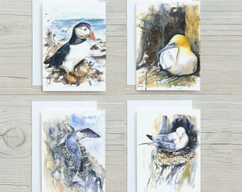 BIRTHDAY CARDS SET-Puffin-Gannet-Kittiwake-Gull-Sea birds Greetings cards-Mum birthday-Coastal Set-Summer Birthday-Naomi Neale-Great British