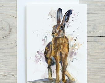 HARE BIRTHDAY CARD-card-blank hare greetings card-Easter birthday card-summer birthday card-Nana Birthday card-Naomi Neale Art