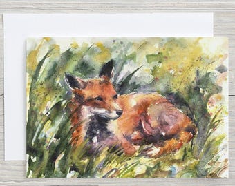 TARJETA DE CUMPLEAÑOS DE ZORRO - Interior en blanco - Tarjeta para él - Tarjeta de felicitación de vida silvestre - Cumpleaños de primavera - Cumpleaños del abuelo - Tarjeta de cumpleaños de Nana - Arte de Naomi Neale