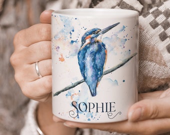 Personalised BIRD MUG-kingfishet design-custom bird mug-wildlife cup-teacher gift-Birthday fathers day day gift-kingfisher gift