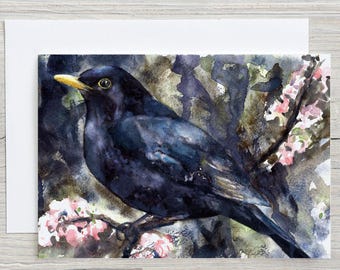 TARJETA DE MIRLO - Tarjeta de cumpleaños en blanco - Tarjeta de felicitación de aves - Cumpleaños de primavera - Regalo para observadores de aves - Para él - Cumpleaños de papá - Tarjeta de naturaleza - Naominealeart
