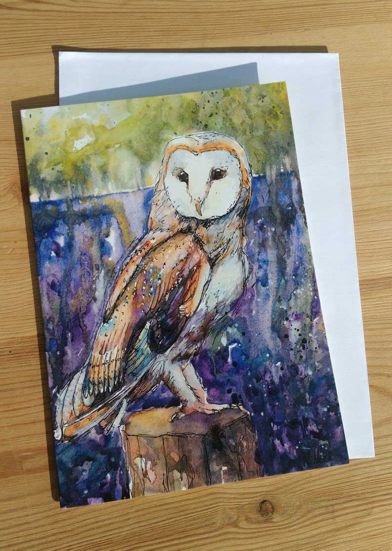 OWL BIRTHDAY CARD-Barn Owl cards set-blank card-Spring Birthday-Bird spotter gift-for him-Dad birthday-Nature card-naomi neale art-uk